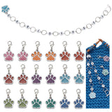 Knitting Row Counter Chains & Locking Stitch Markers Kits, with Dog Paw Print Alloy Enamel Glitter Powder Pendant and Acrylic Beads, Mixed Color, 3~23.9cm, 19pcs/set