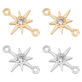 20Pcs 2 Colors Brass Clesr Cubic Zirconia Connector Charms, Long-Lasting Plated, Star, Real Gold Plated & Real Platinum Plated, 11.5x8.5x1.8mm, Hole: 0.8mm, 10pcs/color