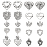 80Pcs 10 Styles Tibetan Style Alloy Pendants, Heart, Antique Silver, 15~29.5x14.5~25x1.5~3mm, Hole: 1.2~3mm, 8pcs/style