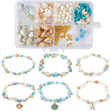 DIY Natural Shell Ocean Theme Stackable Bracelets Set Making Kit, Natural & Synthetic Mixed Gemstone Stretch Bracelets, 2x4x4.5mm, Hole: 0.7mm