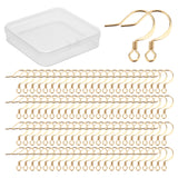200Pcs Brass Earring Hooks, with Horizontal Loop, Long-Lasting Plated, Real 18K Gold Plated, 17x16x0.7mm, Hole: 2mm, 21 Gauge, Pin: 0.7mm, 200pcs/box