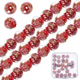 Handmade Gold Sand Lampwork Beads, Inner Flower, Round, Red, 12~12.5x10.5~12mm, Hole: 1.5~2mm, 30pcs/box