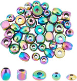 50Pcs 5 Style Vacuum Plating 304 Stainless Steel Beads, Mixed Shape, Rainbow Color, 6x6x6mm, Hole: 3mm, 10pcs/style