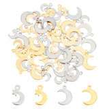 304 Stainless Steel Pendants & Charms, Star and Moon, Golden & Stainless Steel Color, 11~16x7~11x1mm, Hole: 1~1.5mm, 80pcs/box