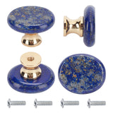 Natural Lapis Lazuli Drawer Knobs, Oval Shaped Drawer Pulls Handle, Iron Screw, for Home, Cabinet, Cupboard and Dresser, Platinum & Golden, 27x23x18mm