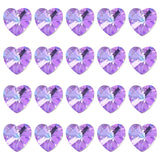 Faceted Glass Charms, Heart, Back Plated, Lilac, 14x14x7.5mm, Hole: 1.6mm, 20pcs/box