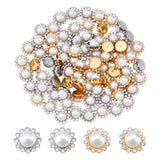 80Pcs 2 Colors Sew on Rhinestone, Resin Rhinestone, with Iron Prong Settings and Plastic Imitation Pearl Beads, Garments Accessories, Faceted, Flower, Platinum & Golden, 16x12mm, Hole: 5x3mm, 40pcs/color