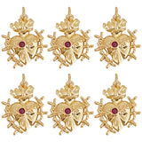 6Pcs Brass Micro Pave Cubic Zirconia Pendants, Long-Lasting Plated, with Jump Rings, Sacred Heart Charm, Real 18K Gold Plated, 21x18.5x3.6mm, Hole: 3.5mm