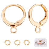 20Pcs Brass Huggie Hoop Earring Findings with Loop, with 20Pcs Open Jump Rings, Golden, 12 Gauge, 14.5x11.5x2mm, Hole: 1.8mm, Pin: 0.8mm