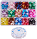 Spray Painted Crackle Glass Beads, Round, with Crystal Thread, Mixed Color, 10mm, Hole: 1.3~1.6mm, about 13~15pcs/color, 195~225pcs/set