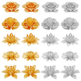 60Pcs 10 Style 3D Brass Bead Caps, Flower, Multi-Petal, Golden & Silver, 14~16x5~8mm, Hole: 0.7~1mm, 6pcs/style