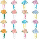 80Pcs Plastic Paper Clips, Bookmark Marking Clips, with Wood Rose, Mixed Color, 41x28x3.5mm