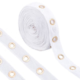 6 Yards Flat Cotton Cord with Light Gold Tone Alloy Eyelets, Garment Accessories, White, 25x2mm