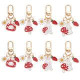 8Pcs 4 Style Alloy Enamel Pendant Keychain, with Strawberry & Chrysanthemum Charm, for Keychain, Purse, Backpack Ornament, Mixed Color, 5.7~6.8cm, 2pcs/style