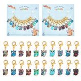 Owl Pendant Stitch Markers, Printed Alloy Crochet Lobster Clasp Charms, Locking Stitch Marker with Wine Glass Charm Ring, Mixed Color, 3.1cm, 10 colors, 1pc/color, 10pcs/set, 2 sets/box