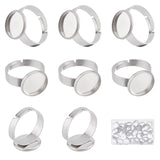 40Pcs Adjustable 304 Stainless Steel Finger Rings Components, Pad Ring Base Findings, Flat Round, Stainless Steel Color, Inner Diameter: 17~17.5mm, Tray: 12mm