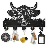 Wood & Iron Wall Mounted Hook Hangers, Decorative Organizer Rack, with 2Pcs Screws, 5 Hooks for Bag Clothes Key Scarf Hanging Holder, Cattle, 200x300x7mm.