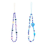 2Pcs 2 Style Evil Eye Glass Beaded Phone Lanyard, Wrist Straps Heart/Star/Flower Beads Mobile Phone Lanyard for Woman Men, Mixed Color, 16.5cm and 17.5cm, 1pc/style