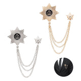 4Pcs 2 Colors Zinc Alloy Star with Crown Hanging Chain Brooch, Tassel Enamel Pin for Jackets Hats Bags, Platinum & Golden, 150mm, 2Pcs/color