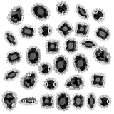 24Pcs 6 Style Sew on Rhinestone, Glass Rhinestone, with Silver Plated Brass Findings, Garment Accessories, Horse Eye & Round & Square & Flat Round & Teardrop & Oval, Black, 4pcs/style