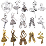 84Pcs 14 Style Alloy Pendants, Ballerina Dancer, Mixed Color, 15.5~32x12~21x1.5~5mm, Hole: 1.5~2mm, 6pcs/style