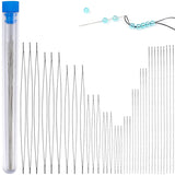 48Pcs 12 Style Steel Beading Needles Sets, with 2Pcs Storage Tube, Stainless Steel Color, Needle: 4.5~12.5cm