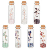 7Pcs 7 Style Gemstone Chips Bonsai Tree in Column Glass Wish Bottles, Miniature Artificial Plants, for Home Display Decorations, 22x74mm, 1pc/style
