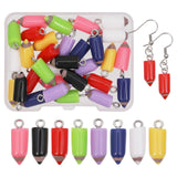 32Pcs 8 Colors Opaque Resin Pendants, Pencil Charms with Platinum Plated Metal Loops, Mixed Color, 19~20x7mm, Hole: 2mm, 4pcs/color