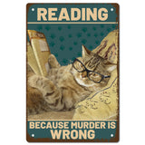 Iron Sign Posters, Vertical, for Home Wall Decoration, Rectangle with Word Reading Because Murder is Wrong, Cat Pattern, 300x200x0.5mm