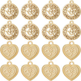 Alloy Pendants, Matte Style, Heart with Om Symbol & Flat Round with Om Symbol, Cadmium Free & Nickel Free & Lead Free, Real 18K Gold Plated, 22x19x2.5mm, Hole: 2.5mm