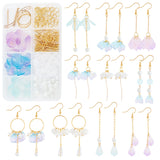 DIY Glass Flower Drop Earring Making Kit, Including Glass Pendants & Beads, Acrylic Bead Caps, Brass Linking Rings & Pendants & Pin & Chains & Earring Hook, Iron Links, Golden, Glass Pendant: 30Pcs/box
