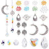 DIY Jewelry Making Finding Kit, Including Teardrop & Leaf & Heart Glass Pendants & Beads, Hamsa Hand & Tree & Flower Alloy Pendants & Links, Mixed Color, 176Pcs/box