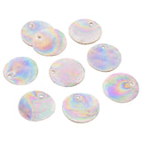 40Pcs Electroplate Natural Capiz Shell Pendants, AB Color Plated, Flat Round, Seashell Color, 25x1mm, Hole: 1.5mm