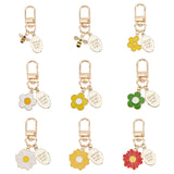 9Pcs Alloy Enamel Pendants Keychains, with Alloy Swivel Lobster Claw Clasps and 304 Stainless Steel Jump Rings, Honeycomb & Bee & Flower & Oval with Word, Mixed Color, 5.8~6cm, 9pcs/set