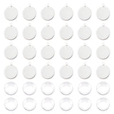 DIY Blank Dome Flat Round Pendant Making Kit, Including 304 Stainless Steel Pendant Cabochon Settings, Glass Cabochons, Stainless Steel Color, 32x27x2mm, Hole: 3mm, 60Pcs/box