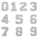 Glitter Hotfix Rhinestone, Hot Melt Adhesive on the Back, Costume Accessories, Number 0 to 9, Crystal, 61x43x2.5mm