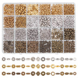 1200Pcs 24 Styles Alloy Spacer Beads, Column & Bicone & Rondelle, Mixed Shapes, Mixed Color, 5~6.5x2~6.3mm, Hole: 1~3mm, 50pcs/style