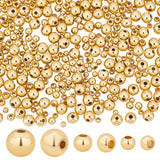 370Pcs 3 Styles Rack Plating and Vacuum Plating Brass Round Spacer Beads, Metal Findings for Jewelry Making Supplies, Real 18K Gold Plated, 3~6mm, Hole: 1~1.5mm