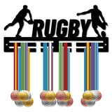 Acrylic Medal Holder, Medals Display Hanger Rack, with Hanger Hooks, Medal Holder Frame, Rectangle with Word RUGBY, Black, 116x290x10mm