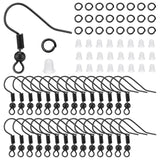 400Pcs Iron Earring Hooks, with Horizontal Loops, with 400Pcs Jump Rings and 400Pcs Plastic Ear Nuts, Electrophoresis Black, 19.5mm, Hole: 2mm, 22 Gauge, Pin: 0.6mm