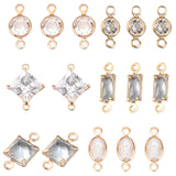 36Pcs 6 Style Brass Micro Pave Clear Cubic Zirconia Link Connectors, Round & Horse Eye & Square & Rectangle & Trapezoid & Oval, Light Gold, 11.5~14x3.5~6.5x1.5~3mm, Hole: 0.9~1.5mm, 6pcs/style