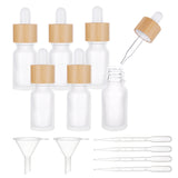 Frosted Glass Dropper Bottles, with Dropper and Bamboo Lids, Perfume Essence Liquid Cosmetic Containers, with Plastic Transfer Pipettes & Funnel Hopper, Mixed Color, 2.5x8.2cm, Capacity: 10ml, 6pcs