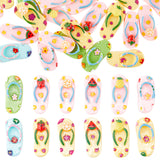 48Pcs 12 Styles Opaque Resin Cabochons, Flip Flops with Flower/Fruit, Mixed Color, 28.5~29.5x13x6~7mm, 4pcs/style