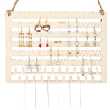 Wall-Mounted Wooden Jewelry Display Organizer Holder, Jewelry Hanging Rack for Earrings, Necklaces, Rings, Bracelets Storage with Rope & 2Pc Hook & 100Pcs Ear Nuts, Wheat, Wood Rack: 36.5x26x0.45cm