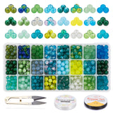 Glass Beads, for Beading Jewelry Making, with Sharp Steel Scissors, Elastic Crystal Thread, Stainless Steel Big Eye Beading Needles, Mixed Color, 8mm, Hole: 1.3~1.6mm, 24colors, about 26~30pcs/color, 624~720pcs/box