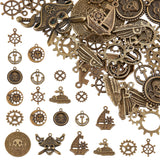 Tibetan Style Alloy Gear Pendants, Mixed Shapes, Antique Bronze, 13.5~43x13.5~39x1~5mm, Hole: 1.5~3mm, 58pcs/box