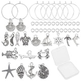 DIY Ocean Theme Pendant Wine Glass Charm Tags Making Kit, Including Alloy Pendants, Cadmium Free & Nickel Free & Lead Free, Brass Jump Rings and Wine Glass Charm Rings, Antique Silver & Platinum, Pendants: 16pcs/box