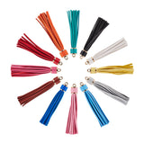 Imitation Leather Tassel Big Pendants Decorations, with CCB Plastic Findings, Mixed Color, 110x15mm, Hole: 4mm, 12pcs/box