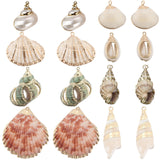 16Pcs 8 Styles Natural Shell Pendants, Shell Shape Charms with Golden Tone Loops, Shell Shape, 19~54x12~48x6~18mm, Hole: 1.2~3.6mm, 2pcs/style