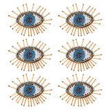 6Pcs Handcrafted Glass Seed Beaded Evil Eye Sew on Patches, Light Sapphire Rhinestone Appliques, Costume Accessories, Gold, 66x57x6mm